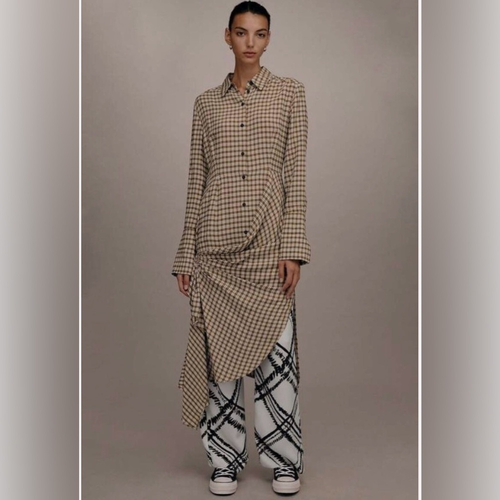 TOPSHOP Asymmetric Midi Dress, Plaid, Button-down, Cuffs, Women’s US 6